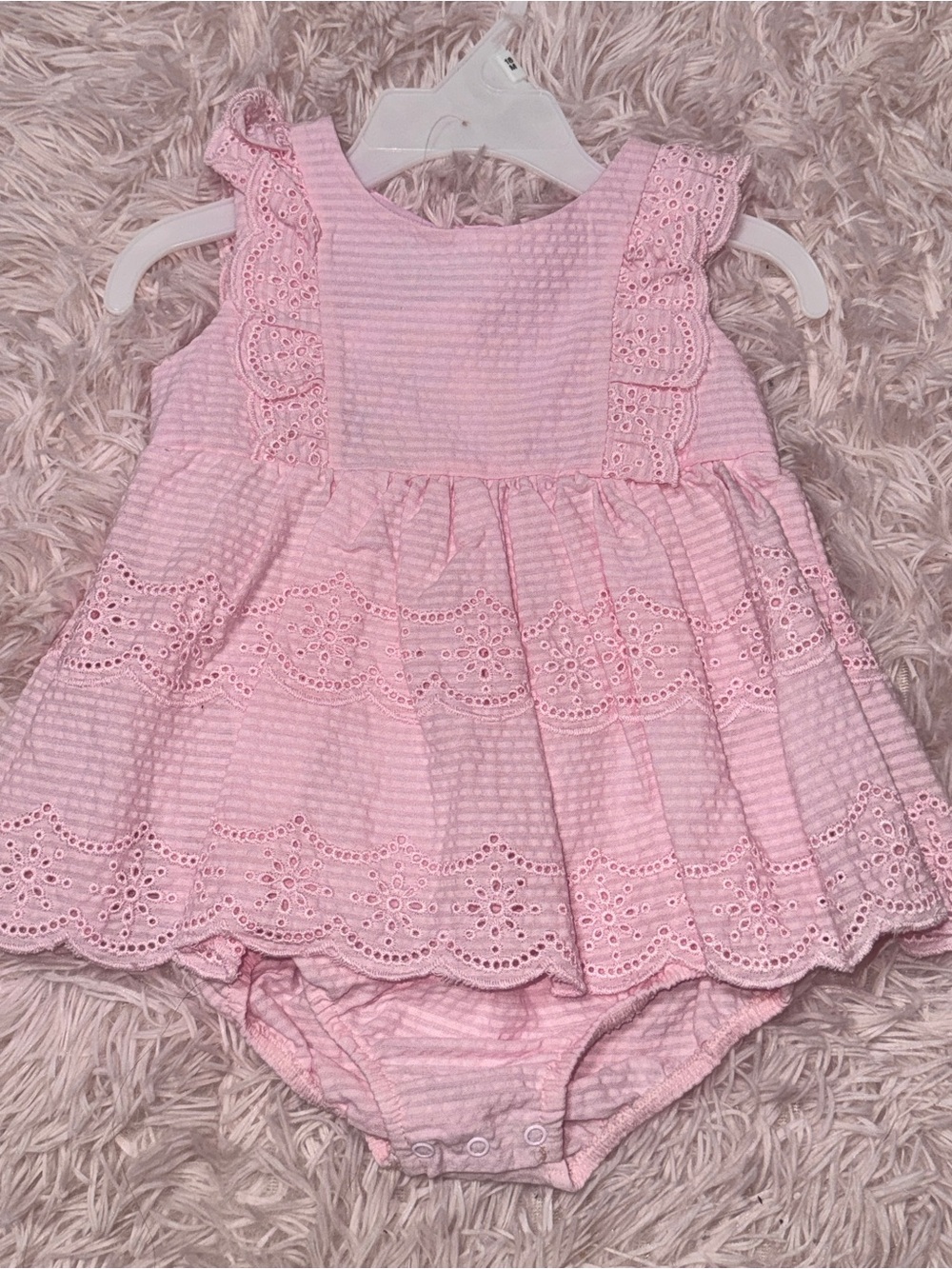Blueberi Boulevard Light Pink Eyelet Dress & Bloomer Set